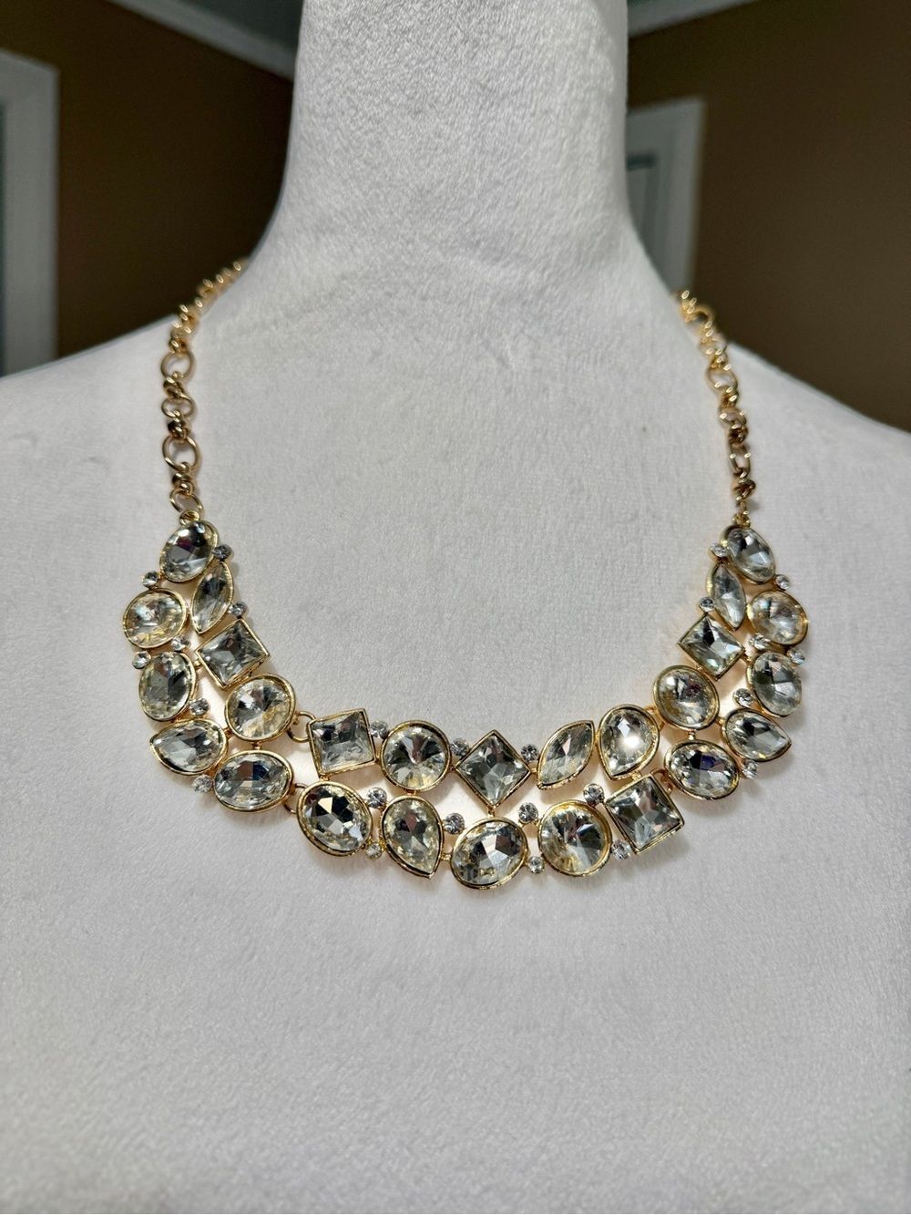 Vintage Gold Tone Chunky Rhinestone Statement Necklace